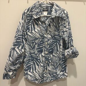 OshKosh Boys Cotton Hawaiian Tropical Surf Blue White Button Down Front Shirt 10